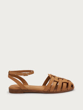 Leather caged sandals with ankle strap - Caramel | FRAU