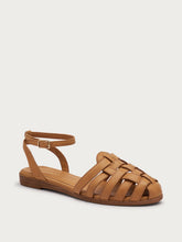 Leather caged sandals with ankle strap - Caramel | FRAU