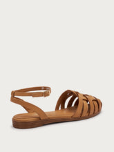 Leather caged sandals with ankle strap - Caramel | FRAU