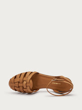 Leather caged sandals with ankle strap - Caramel | FRAU