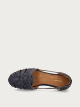 Leather caged ballet flats - Navy Blue | FRAU