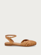 Leather caged sandals with thin straps - Caramel | FRAU