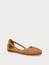 Leather caged ballet flats with thin straps - Caramel | FRAU