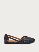 Leather caged ballet flats with thin straps - Navy Blue | FRAU