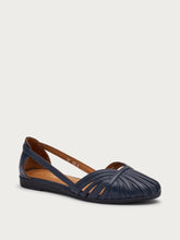 Leather caged ballet flats with thin straps - Navy Blue | FRAU