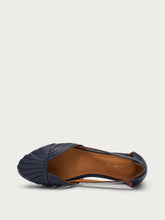 Leather caged ballet flats with thin straps - Navy Blue | FRAU