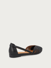Leather caged ballet flats with thin straps - Black | FRAU