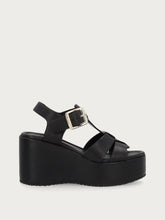 Leather gladiator sandals with wedge - Black | FRAU