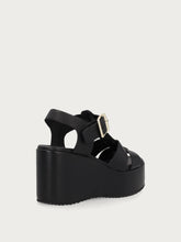 Leather gladiator sandals with wedge - Black | FRAU