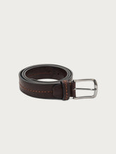 Leather belt with decorative top-stitching - Brown | FRAU