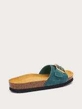 Pantolette mit Riemchen aus Veloursleder - Algen Grün | FRAU