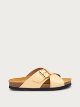 Polished leather crossover-strap sliders - Pastel Orange | FRAU