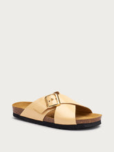 Polished leather crossover-strap sliders - Pastel Orange | FRAU