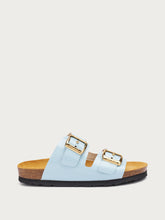 Leather double-strap sliders - Light Blue | FRAU