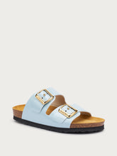 Leather double-strap sliders - Light Blue | FRAU