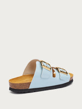 Leather double-strap sliders - Light Blue | FRAU