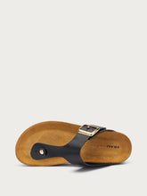 Zehenstegpantolette aus Leder mit Schnalle - Schwarz | FRAU