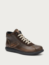 Casual distressed-effect leather lace-up ankle boots - Antique Brown | FRAU