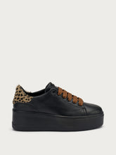 Leather flatform sneakers with animal-print insert - BLACKspotted | FRAU