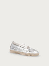 Laser-etched laminated leather ballet flats - Silver | FRAU