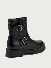 Leather ankle boots with buckles and lug sole - Black | FRAU