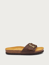 Oiled nubuck sliders with strap and cork footbed - Dark Brown | FRAU
