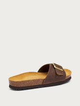 Oiled nubuck sliders with strap and cork footbed - Dark Brown | FRAU