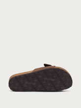Oiled nubuck sliders with strap and cork footbed - Dark Brown | FRAU