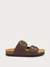Oiled nubuck double-strap sliders - Dark Brown | FRAU