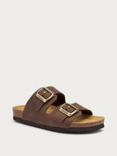Oiled nubuck double-strap sliders - Dark Brown | FRAU