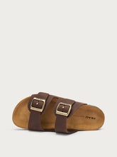 Oiled nubuck double-strap sliders - Dark Brown | FRAU