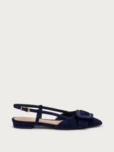 Suede slingbacks with raffia-covered buckle - Navy Blue | FRAU