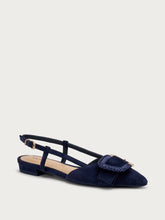 Suede slingbacks with raffia-covered buckle - Navy Blue | FRAU