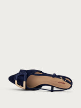 Suede slingbacks with raffia-covered buckle - Navy Blue | FRAU