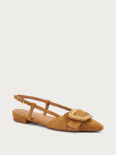 Suede slingbacks with raffia-covered buckle - Rye | FRAU