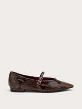 Snake-print leather pointed-toe ballet flats - Coffee | FRAU