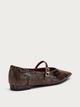 Snake-print leather pointed-toe ballet flats - Coffee | FRAU