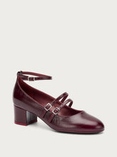 Creased-effect polished leather Mary Janes with straps - Bordeaux | FRAU