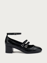 Creased-effect polished leather Mary Janes with straps - Black | FRAU