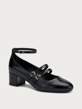 Creased-effect polished leather Mary Janes with straps - Black | FRAU