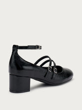 Creased-effect polished leather Mary Janes with straps - Black | FRAU