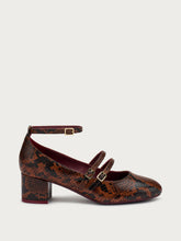 Snake-print leather Mary Janes with straps - Coffee | FRAU