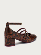 Snake-print leather Mary Janes with straps - Coffee | FRAU