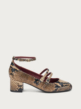 Snake-print leather Mary Janes with straps - Taupe | FRAU