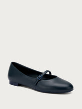 Leather ballet flats with strap - Navy | FRAU