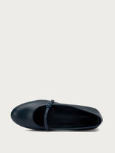Leather ballet flats with strap - Navy | FRAU