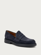 Antiqued-finish suede varsity loafers - Blue | FRAU