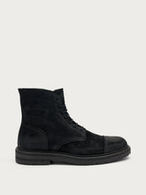 Vintage-effect leather combat boots - Black | FRAU
