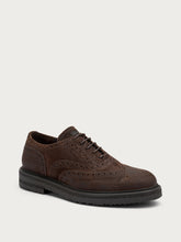 Distressed-effect leather lace-ups with brogue details - Brown | FRAU