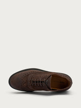 Distressed-effect leather lace-ups with brogue details - Brown | FRAU